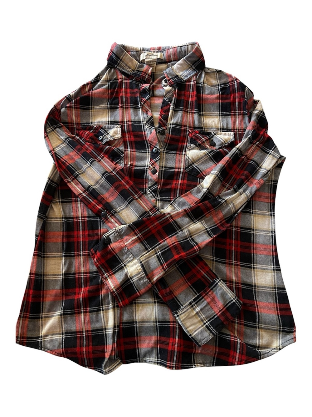 Love Potion Red, Black & White Pullover Plaid Button Shirt
